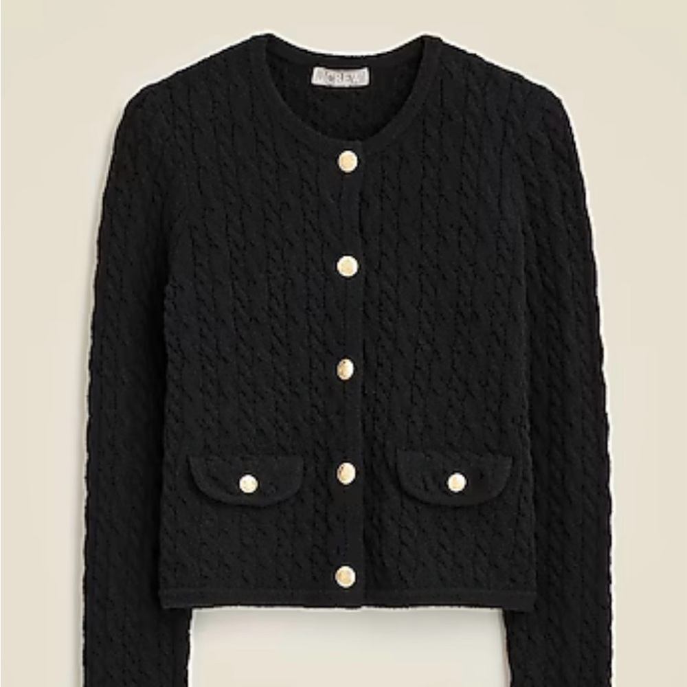 J. Crew Black Textured Cardigan with Gold Buttons